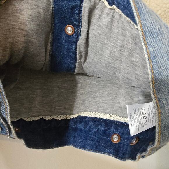 Anthro Pilcro and the Letterpress Sherpa Denim Jacket Cream Blue Size S Small - Picture 6 of 12